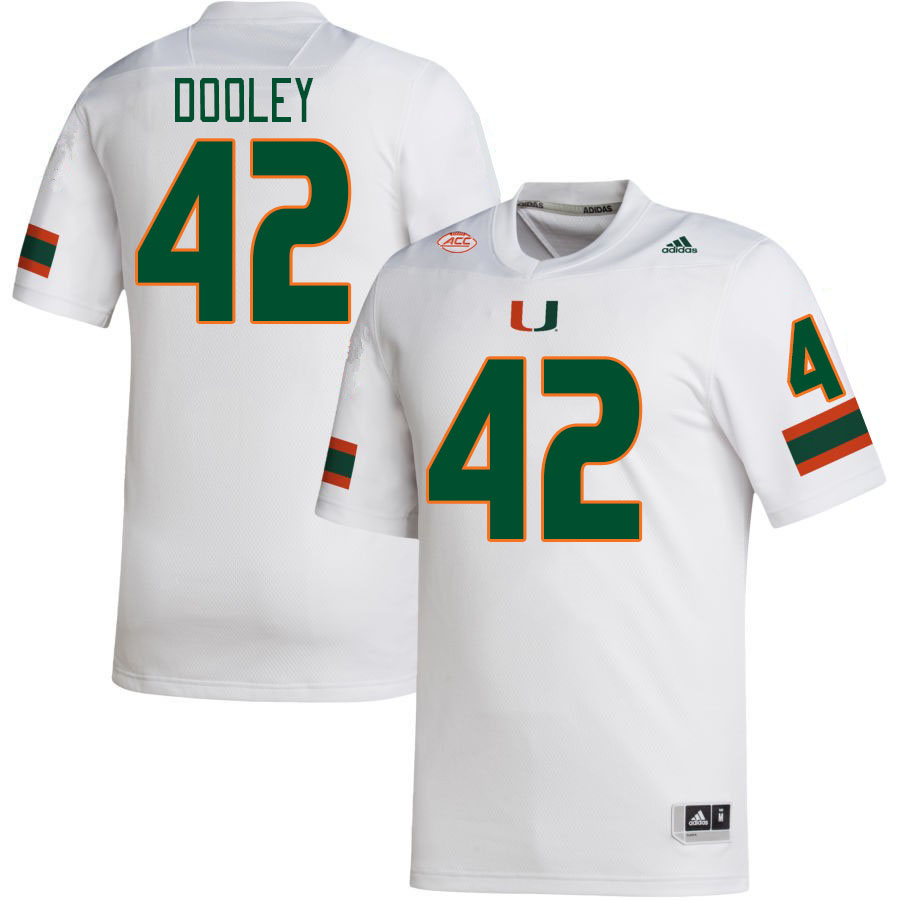 #42 Jim Dooley Miami Hurricanes Jerseys Football Stitched-White